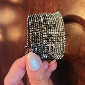 Silver and Gray Tone Flexible Cuff Bracelet